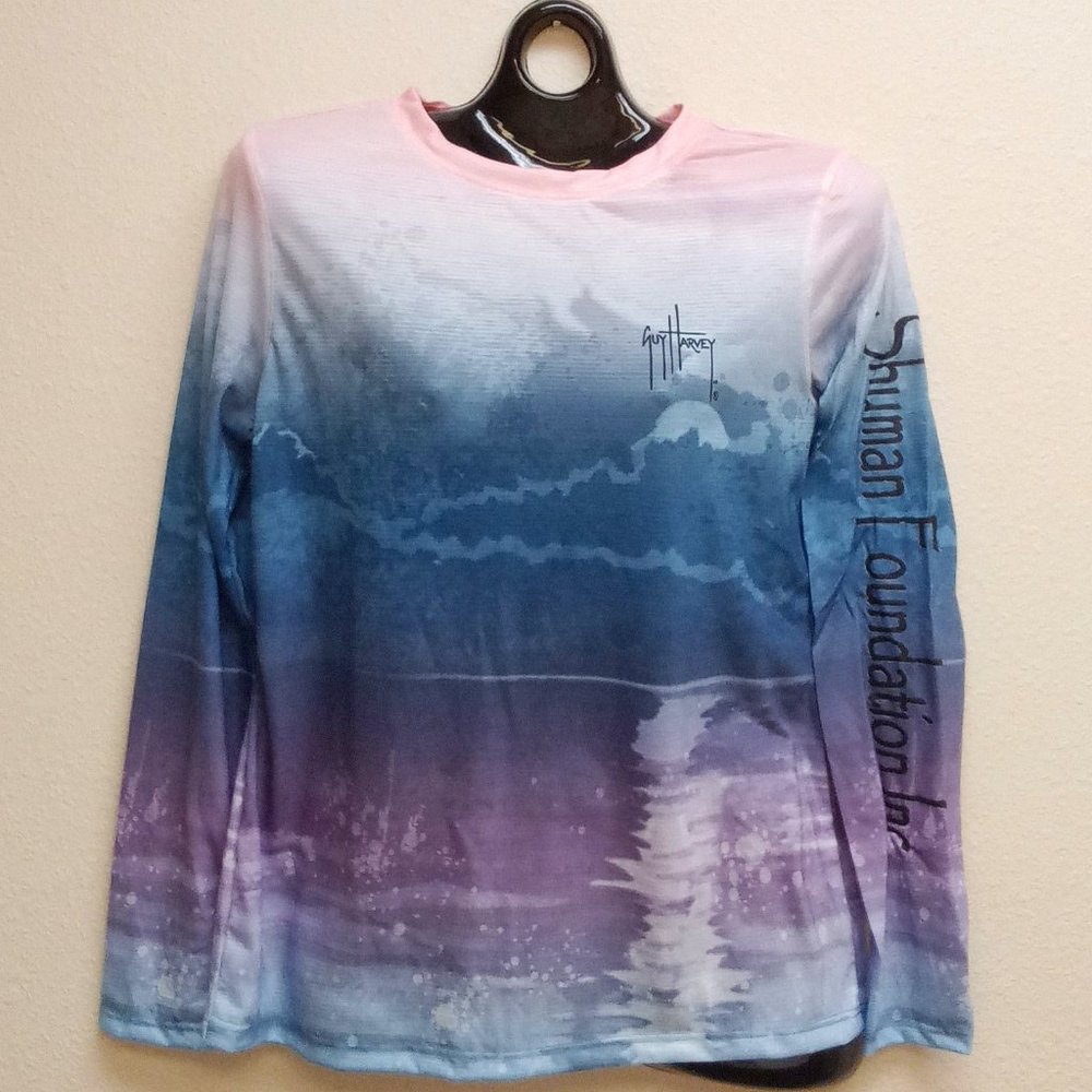 Guy Harvey Long Sleeve Swim Shirt, Pink/Blue/Violet Women's Size Large